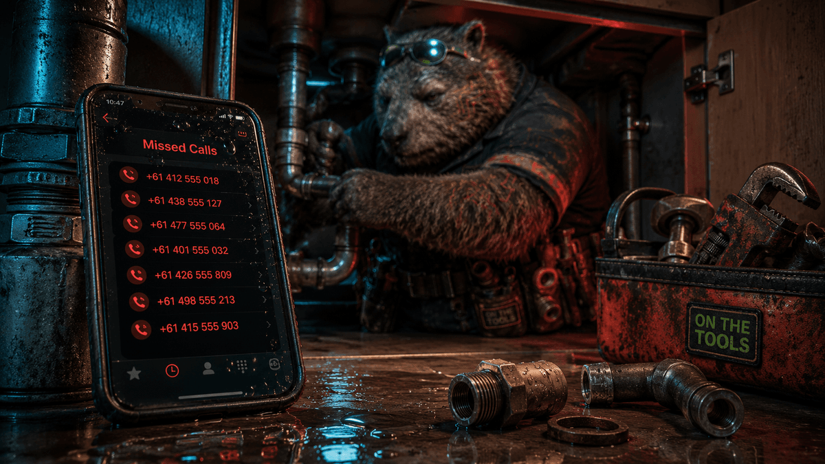 Mudguts the plumber working on a job while missing calls